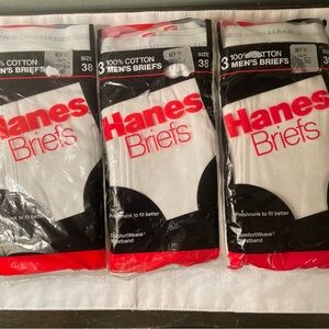 NEW Three 3-Packs Size 38 Hanes Mens Briefs Underwear White Cotton